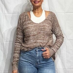 BP Marled Brown V-Neck Sweater Sz S